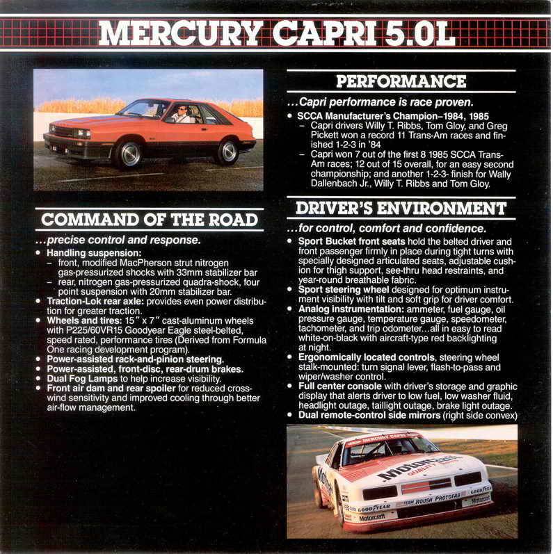 1985 Mercury Capri 5 Litre Brochure Page 1